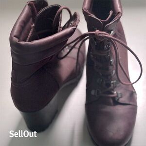 Women's Purple Leather Ankle Boots Lace Up Block Heel